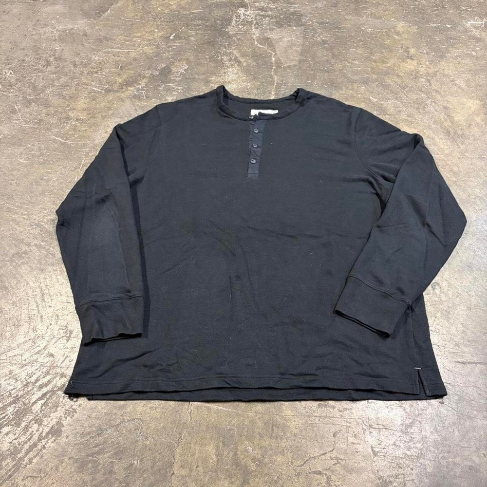 Goodfellow & Co Mens XXL Black Henley Knit Thermal Long Sleeve Shirt Y2K Skater